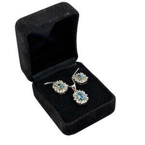 JC sterling silver blue topaz & CZ oval pendant necklace & earrings boxed set